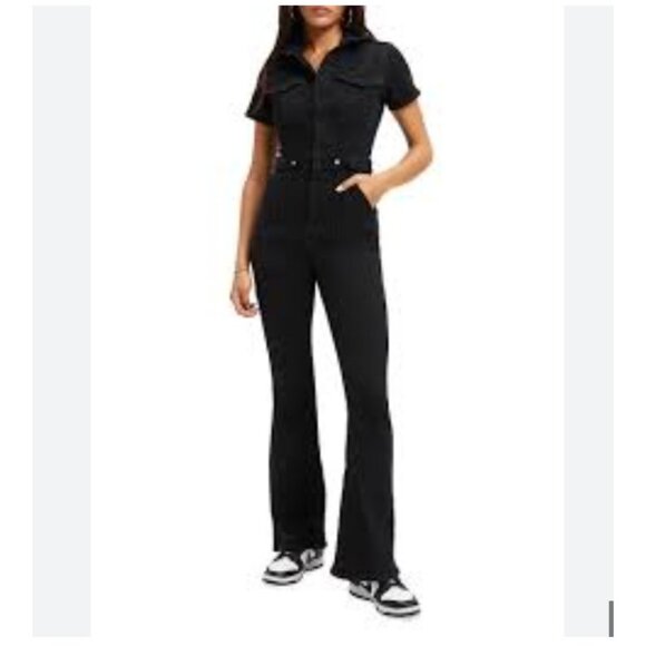 Good American Jumpsuit Womens Small Black Fit For Success Bootcut Short Sleeve - Picture 1 of 4